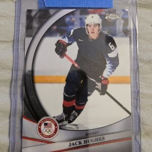 Gold Medal Winning Shot.Topps Chrome Hockey Card with Blue and Red Accents